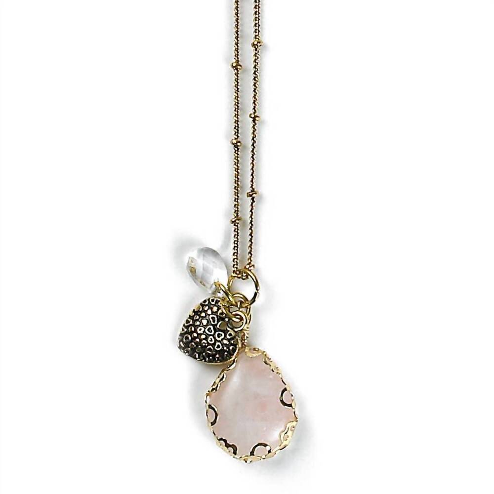 NEW MAD STYLE women's rose quartz heart and bead charm necklace in gold